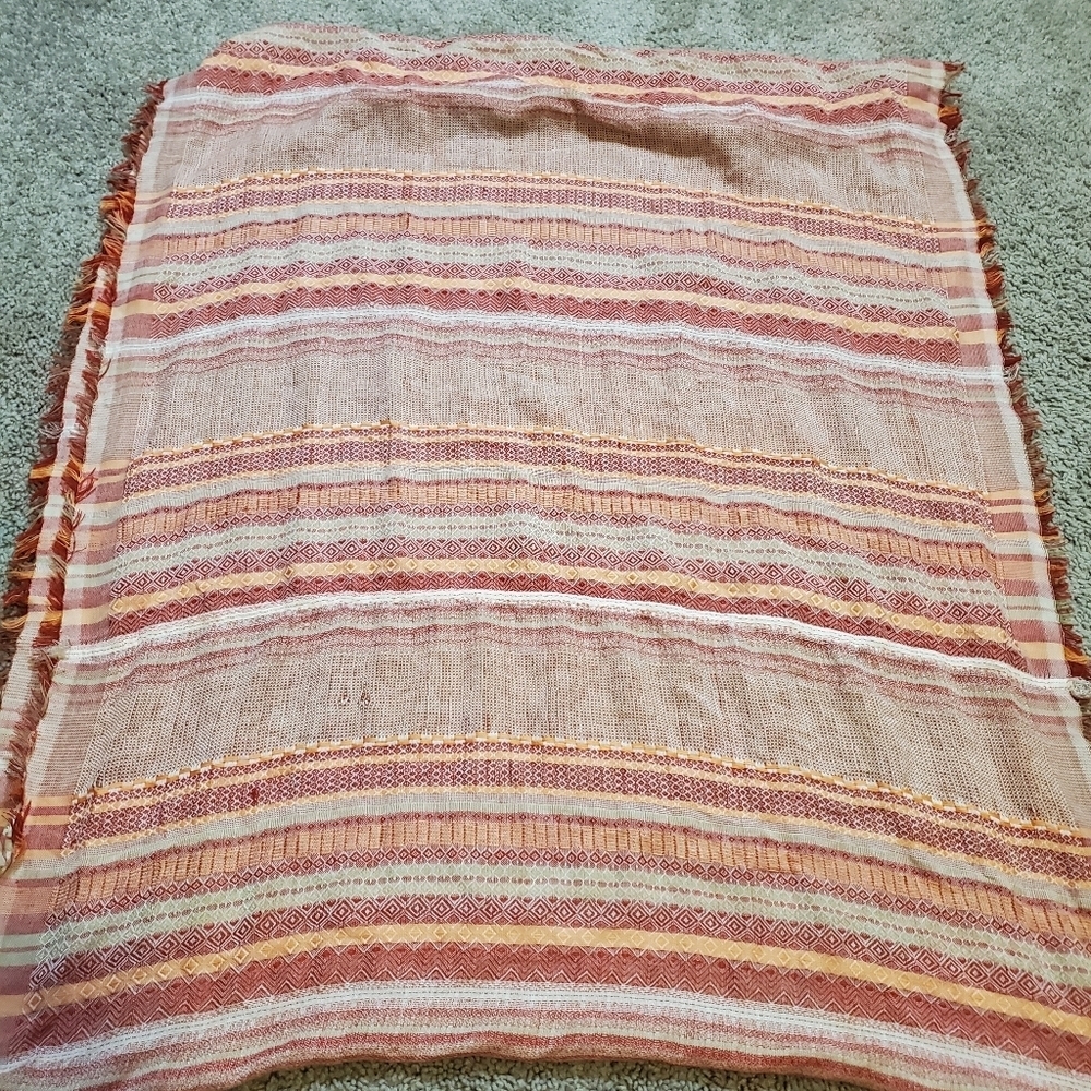 Infinity Patterned Red and Orange Striped Scarf - Picture 3 of 11